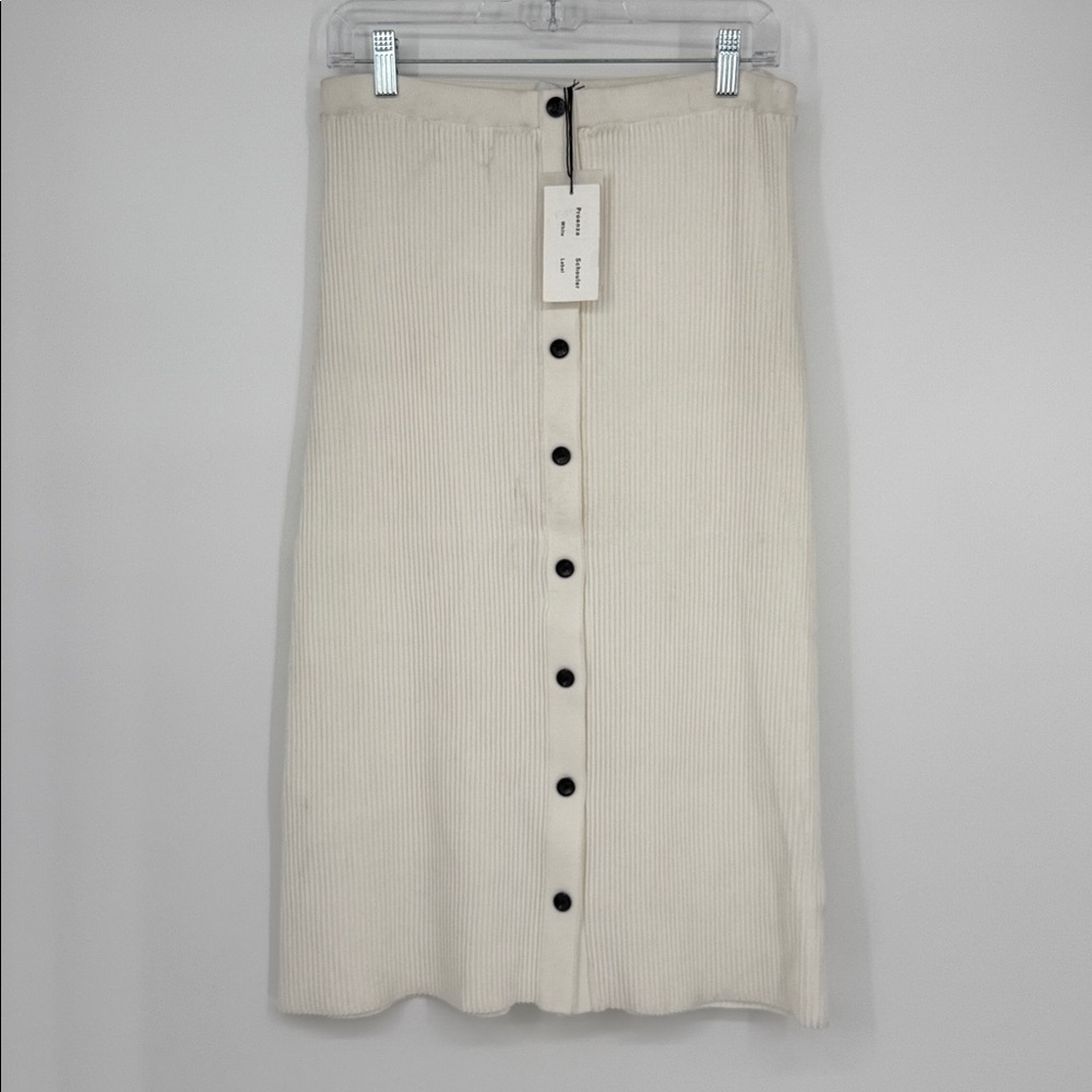 Proenza Schouler White Label Rib Knit Button Front Skirt Cream Size M NWT
